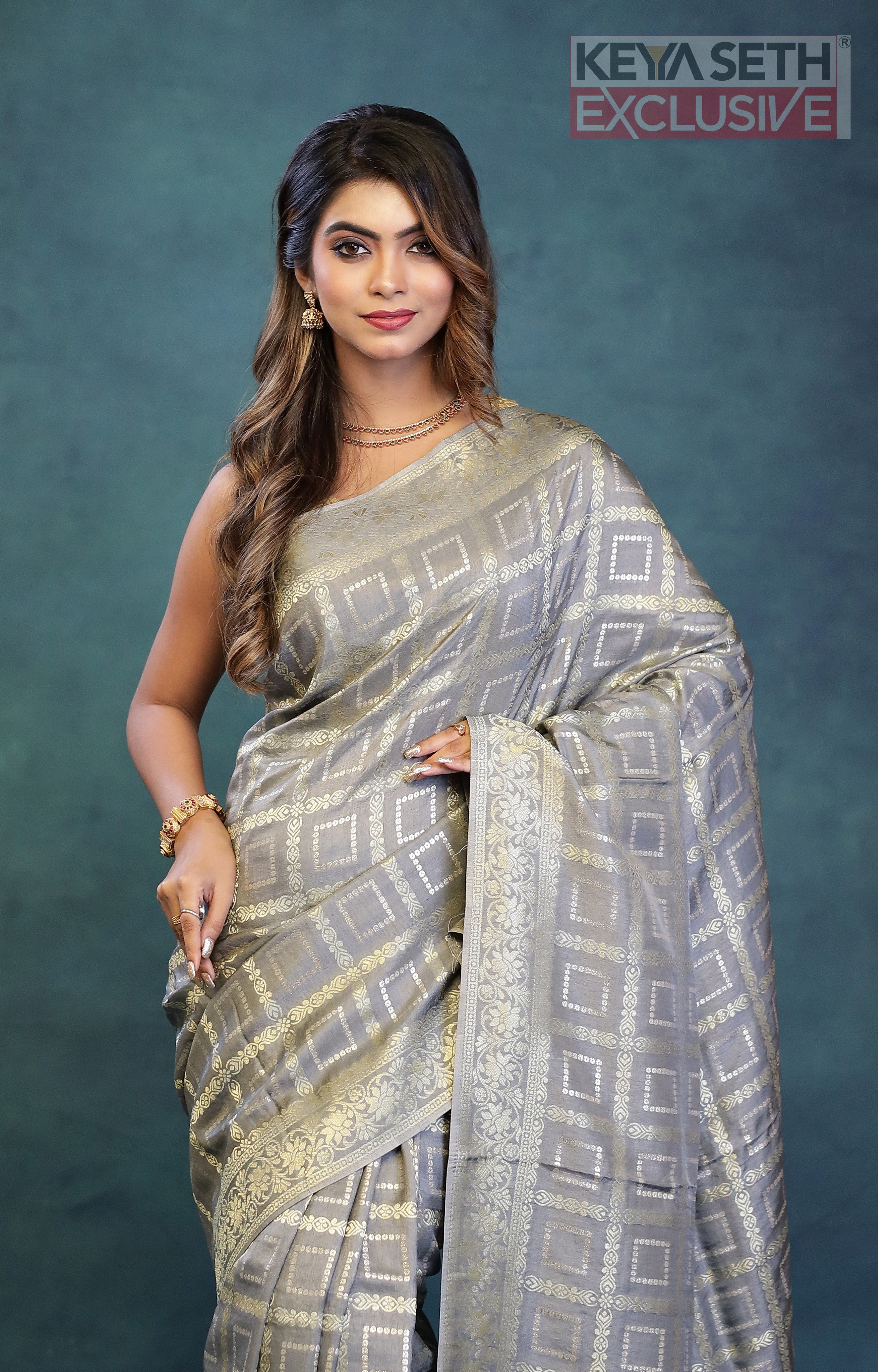 Grey Dola Silk Saree - Keya Seth Exclusive