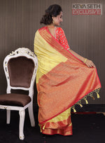Load image into Gallery viewer, Yellow Matka Saree with Red Border - Keya Seth Exclusive