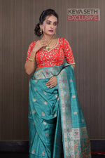 Load image into Gallery viewer, Rama Green Pattachitra Silk Saree - Keya Seth Exclusive