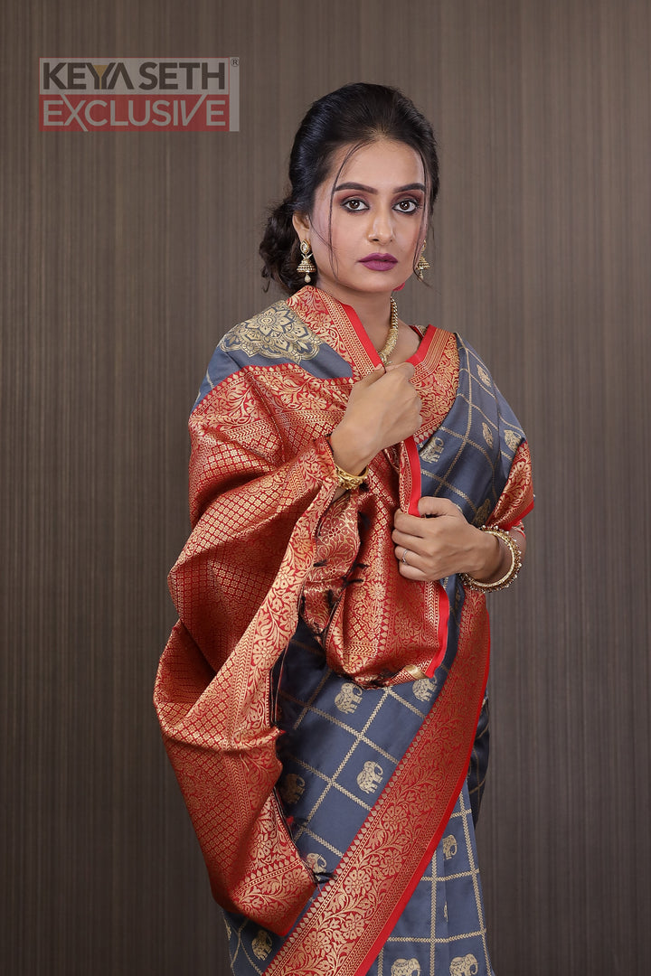 Grey Madurai Silk Saree - Keya Seth Exclusive