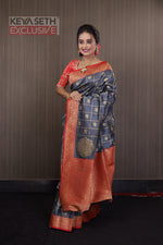 Load image into Gallery viewer, Grey Madurai Silk Saree - Keya Seth Exclusive