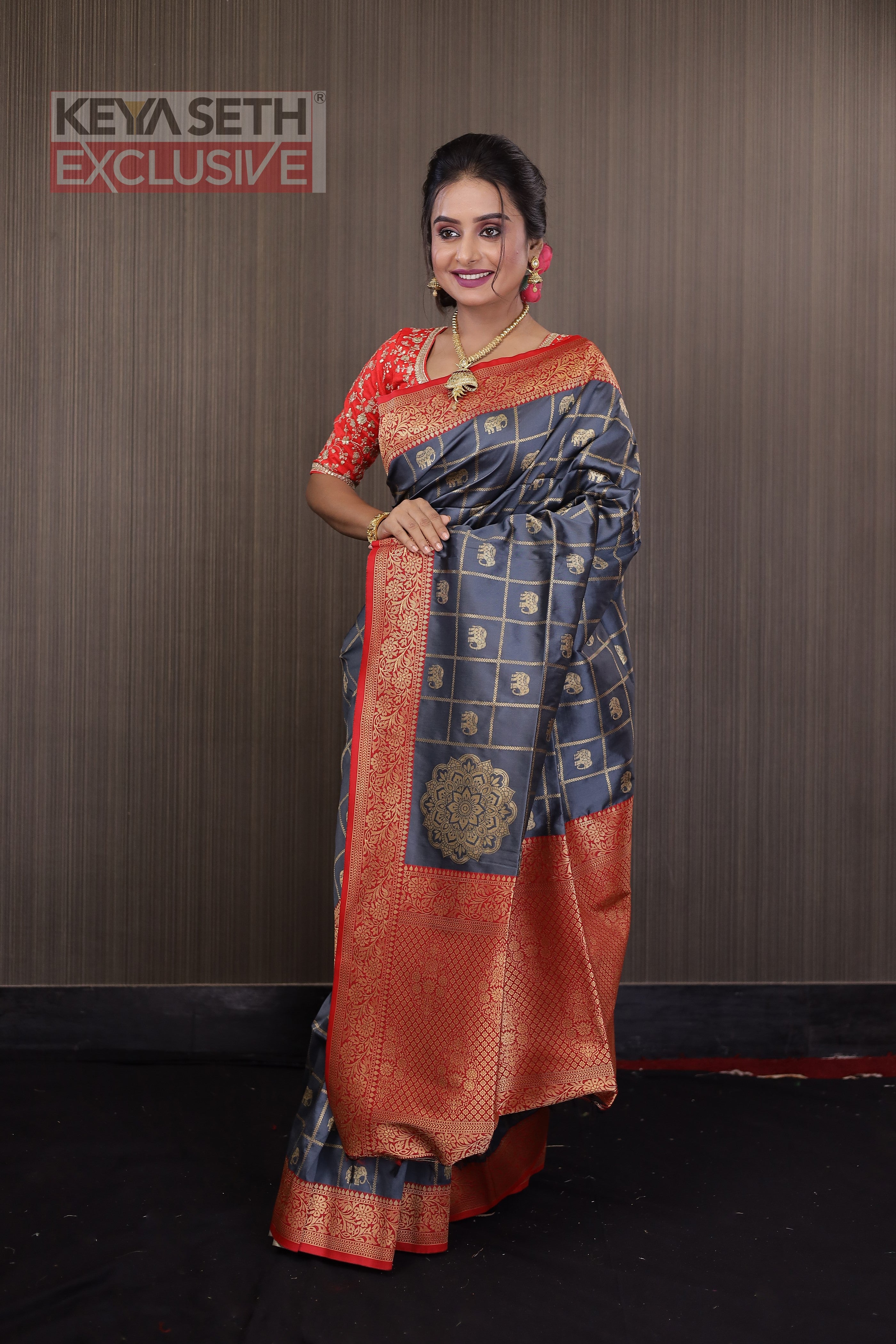 Grey Madurai Silk Saree - Keya Seth Exclusive