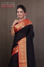 Load image into Gallery viewer, Black Matka Saree with Red Border - Keya Seth Exclusive