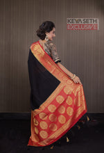 Load image into Gallery viewer, Black Matka Saree with Red Border - Keya Seth Exclusive

