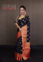 Load image into Gallery viewer, Black Matka Saree with Red Border and Golden Zari - Keya Seth Exclusive
