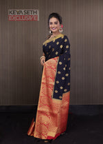 Load image into Gallery viewer, Black Matka Saree with Red Border and Golden Zari - Keya Seth Exclusive