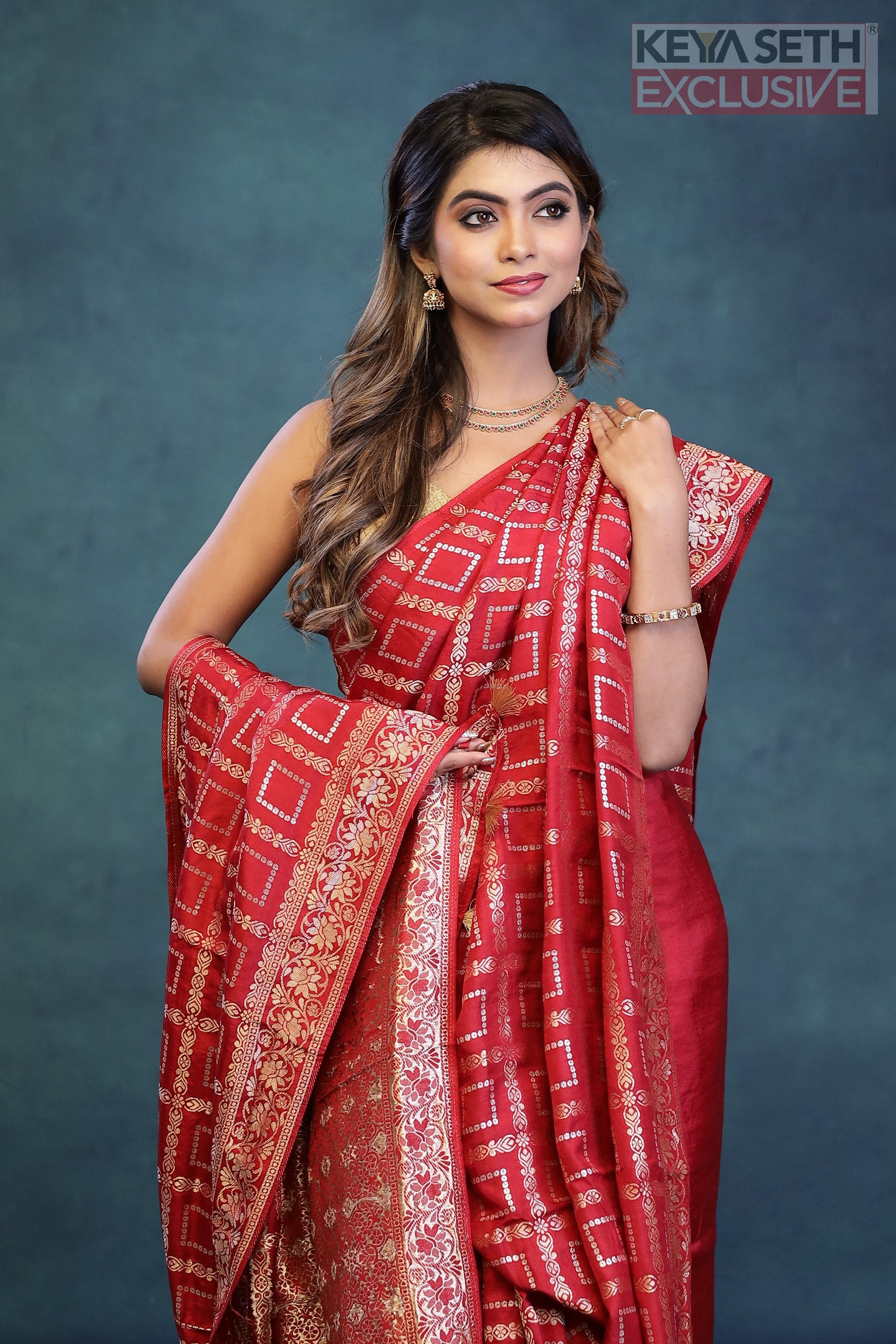 Red Dola Silk Saree - Keya Seth Exclusive