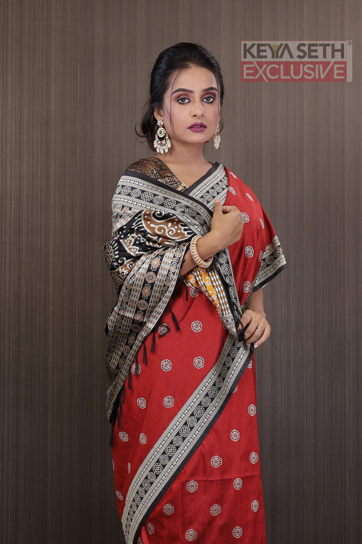 Red Bomkai Tussar Saree - Keya Seth Exclusive
