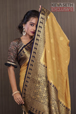 Load image into Gallery viewer, Golden Matka Saree with Black Border - Keya Seth Exclusive
