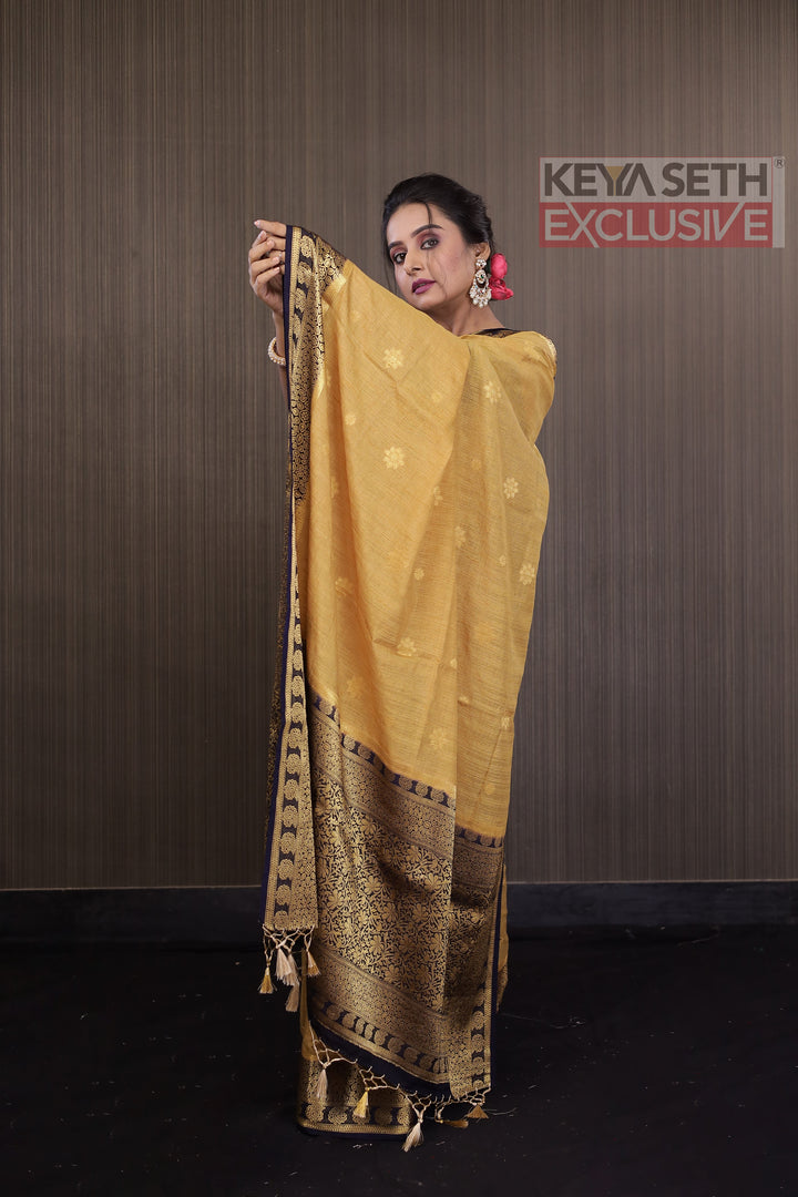 Golden Matka Saree with Black Border - Keya Seth Exclusive