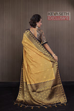 Load image into Gallery viewer, Golden Matka Saree with Black Border - Keya Seth Exclusive