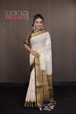 Load image into Gallery viewer, White with Black Matka Saree - Keya Seth Exclusive
