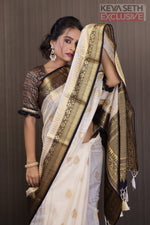 Load image into Gallery viewer, White with Black Matka Saree - Keya Seth Exclusive
