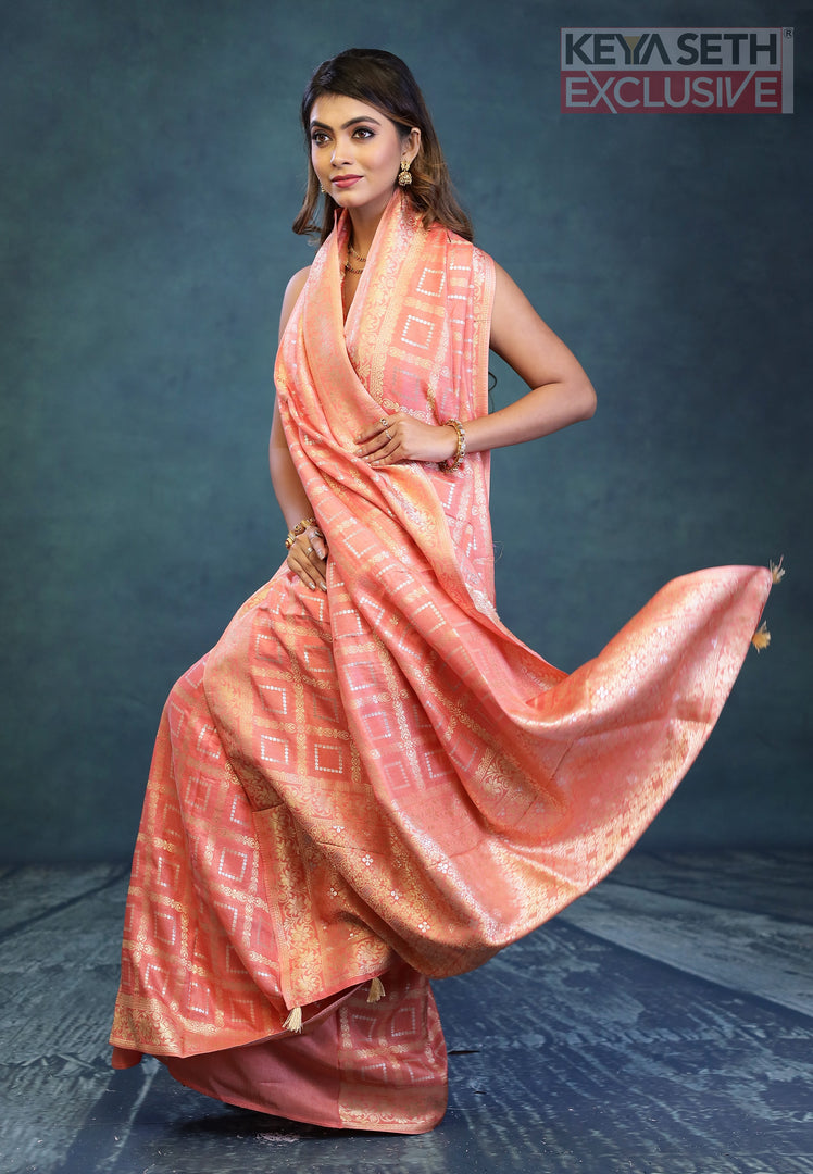 Peach Dola Silk Saree - Keya Seth Exclusive
