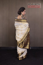 Load image into Gallery viewer, White with Black Matka Saree - Keya Seth Exclusive