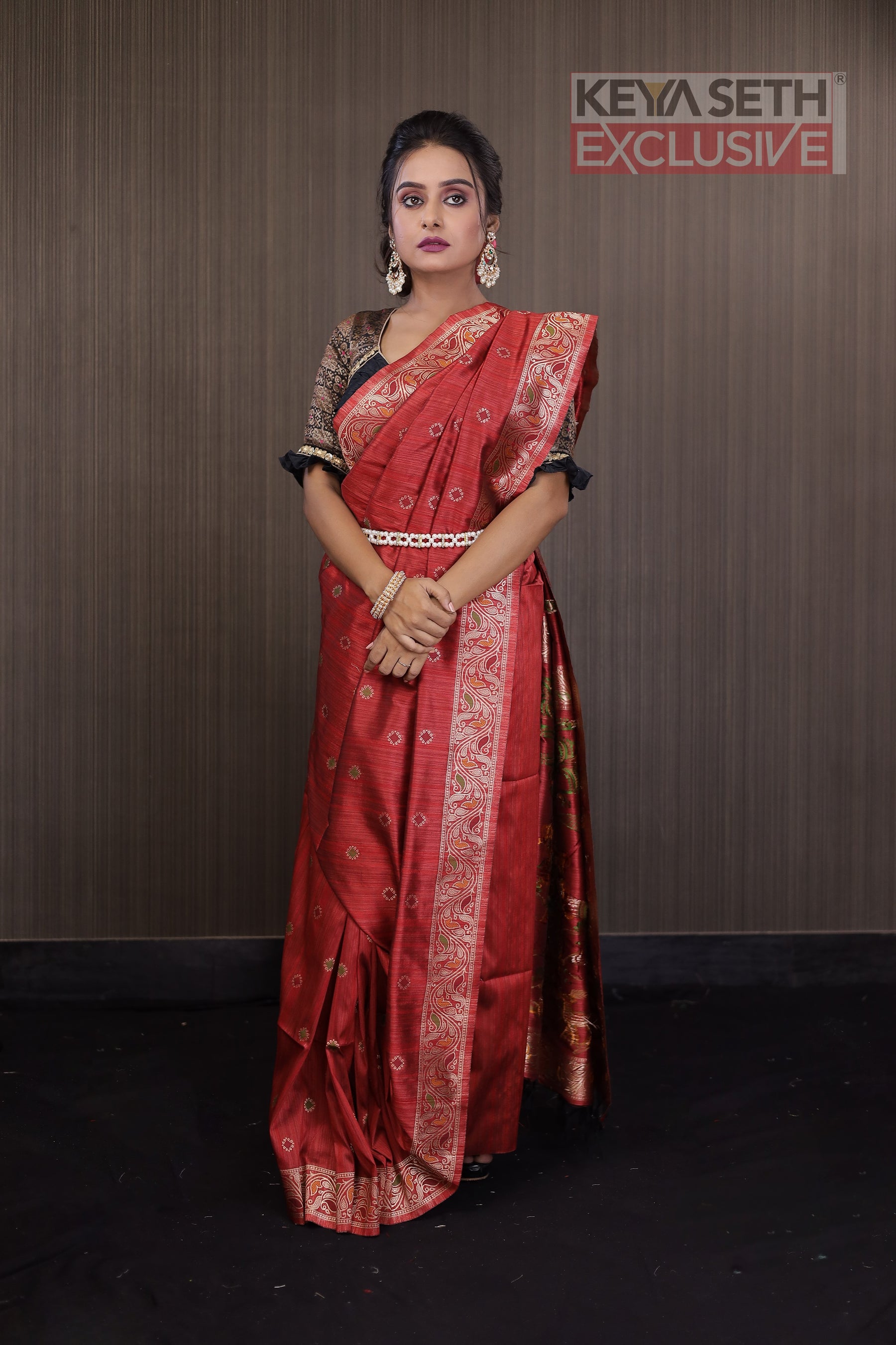 Red Pattachitra Silk Saree - Keya Seth Exclusive