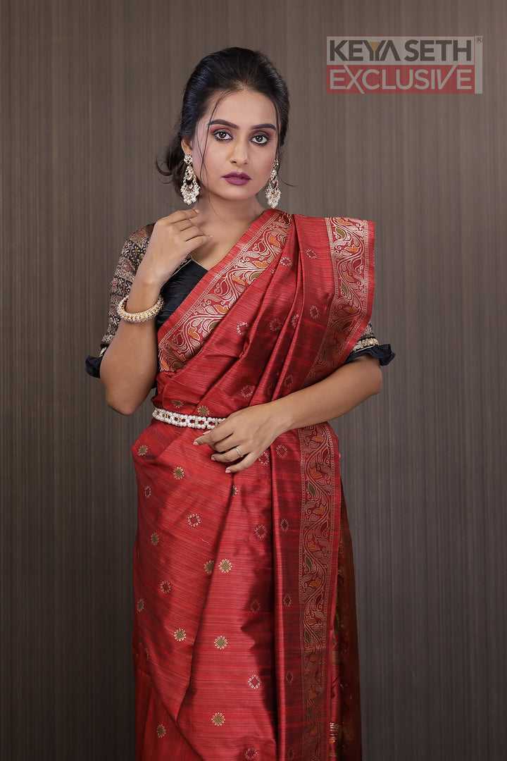 Red Pattachitra Silk Saree - Keya Seth Exclusive