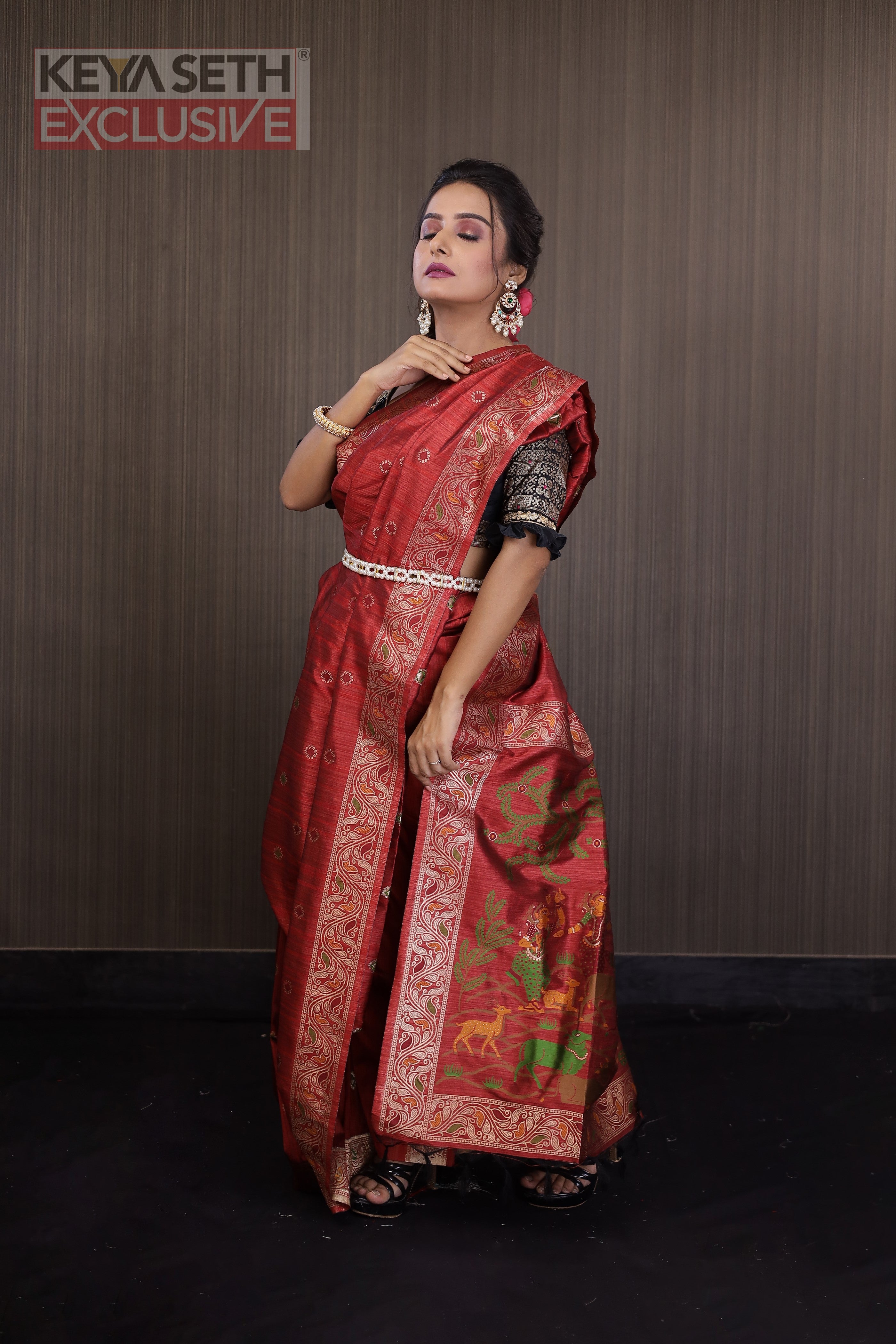 Red Pattachitra Silk Saree - Keya Seth Exclusive