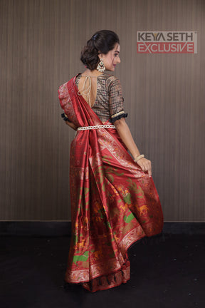 Red Pattachitra Silk Saree - Keya Seth Exclusive