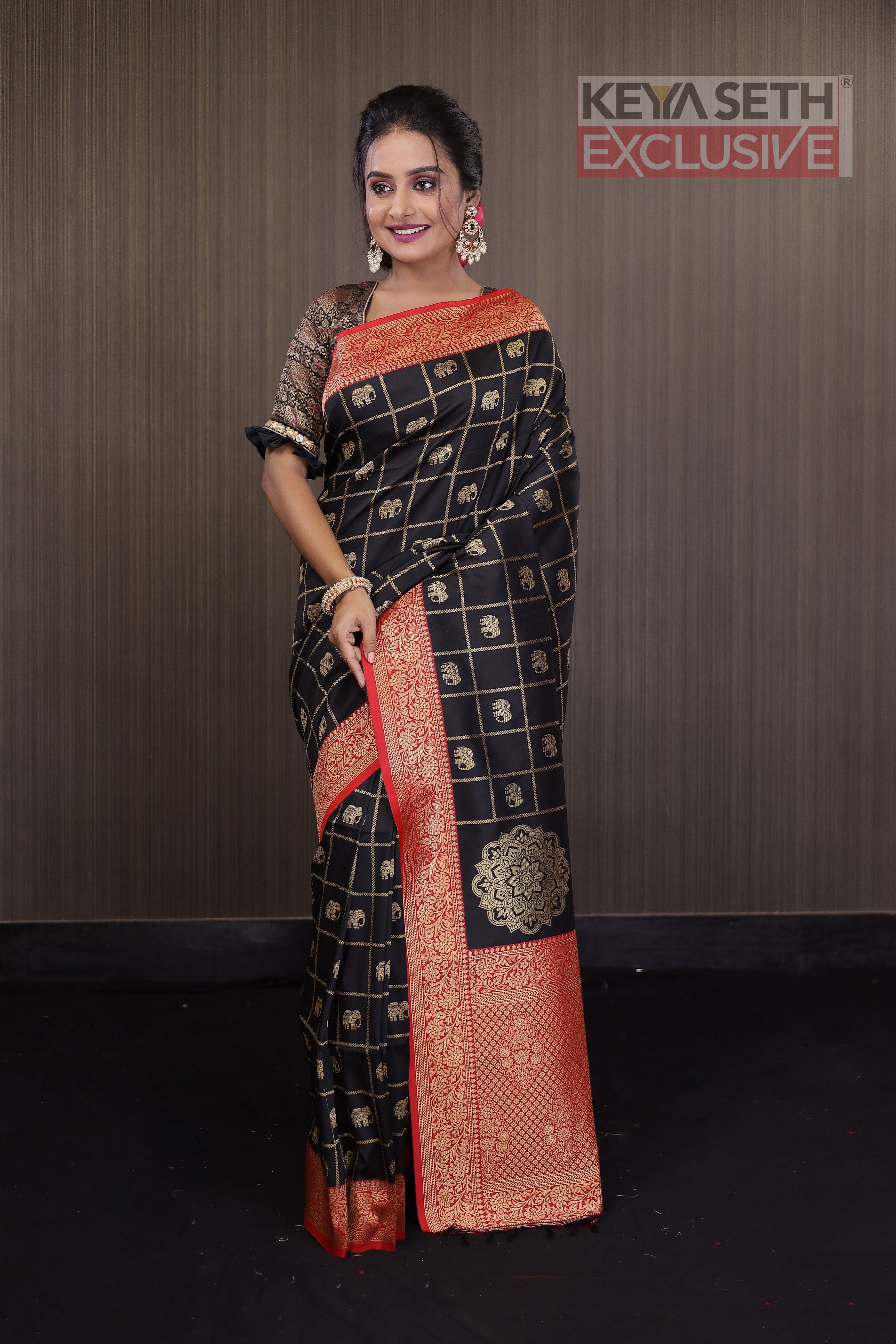 Black Madurai Silk Saree - Keya Seth Exclusive