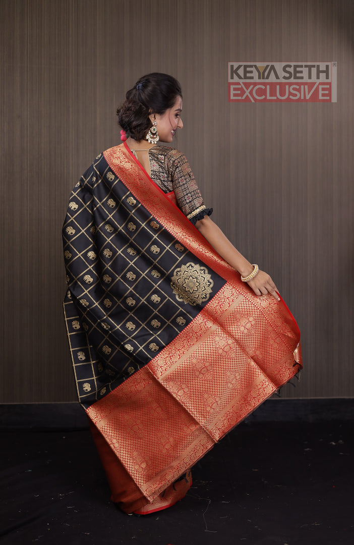Black Madurai Silk Saree - Keya Seth Exclusive