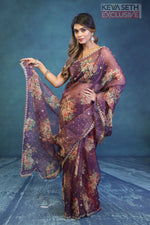 Load image into Gallery viewer, Magenta Floral Soft Organza Saree - Keya Seth Exclusive