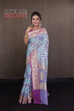 Load image into Gallery viewer, Sky and Purple Tissue Saree - Keya Seth Exclusive