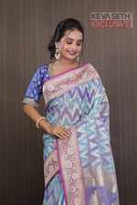 Load image into Gallery viewer, Sky and Purple Tissue Saree - Keya Seth Exclusive