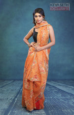 Load image into Gallery viewer, Orange Floral Soft Organza Saree - Keya Seth Exclusive