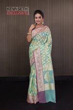 Load image into Gallery viewer, Light Green and Mint Green Tissue Saree - Keya Seth Exclusive
