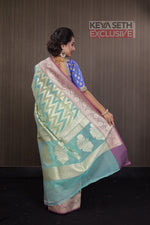 Load image into Gallery viewer, Light Green and Mint Green Tissue Saree - Keya Seth Exclusive