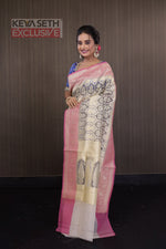 Load image into Gallery viewer, Beige and Grey Tissue Saree with Floral Motif - Keya Seth Exclusive
