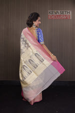Load image into Gallery viewer, Beige and Grey Tissue Saree with Floral Motif - Keya Seth Exclusive
