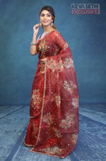 Load image into Gallery viewer, Maroon Floral Soft Organza Saree - Keya Seth Exclusive