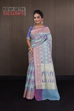 Load image into Gallery viewer, Sky and Lavender Tissue Saree with Floral Motif - Keya Seth Exclusive