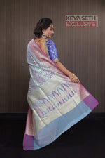 Load image into Gallery viewer, Sky and Lavender Tissue Saree with Floral Motif - Keya Seth Exclusive
