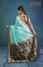 Load image into Gallery viewer, Sea Green and Black Dola Silk Saree - Keya Seth Exclusive