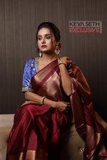 Load image into Gallery viewer, Maroon Soft Silk Mahapar Saree - Keya Seth Exclusive
