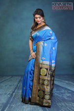 Load image into Gallery viewer, Blue and Black Dola Silk Saree - Keya Seth Exclusive
