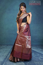 Load image into Gallery viewer, Brown Semi Katan Silk Saree - Keya Seth Exclusive