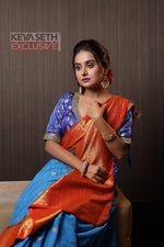 Load image into Gallery viewer, Blue Matka Saree with Orange Border - Keya Seth Exclusive