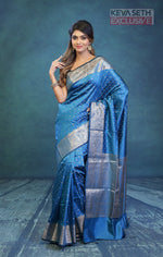 Load image into Gallery viewer, Blue Semi Katan Silk Saree - Keya Seth Exclusive