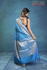 Load image into Gallery viewer, Blue Semi Katan Silk Saree - Keya Seth Exclusive