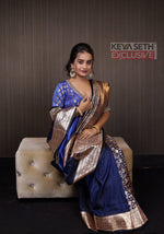Load image into Gallery viewer, Midnight Blue Shahi Katan Saree - Keya Seth Exclusive