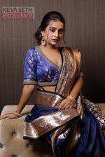 Load image into Gallery viewer, Midnight Blue Shahi Katan Saree - Keya Seth Exclusive