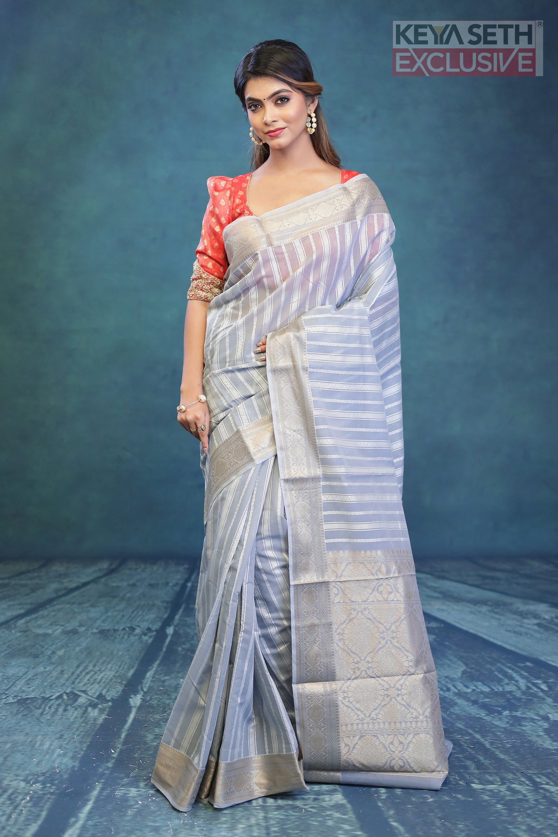 Breathable Grey Cotton Saree - Keya Seth Exclusive