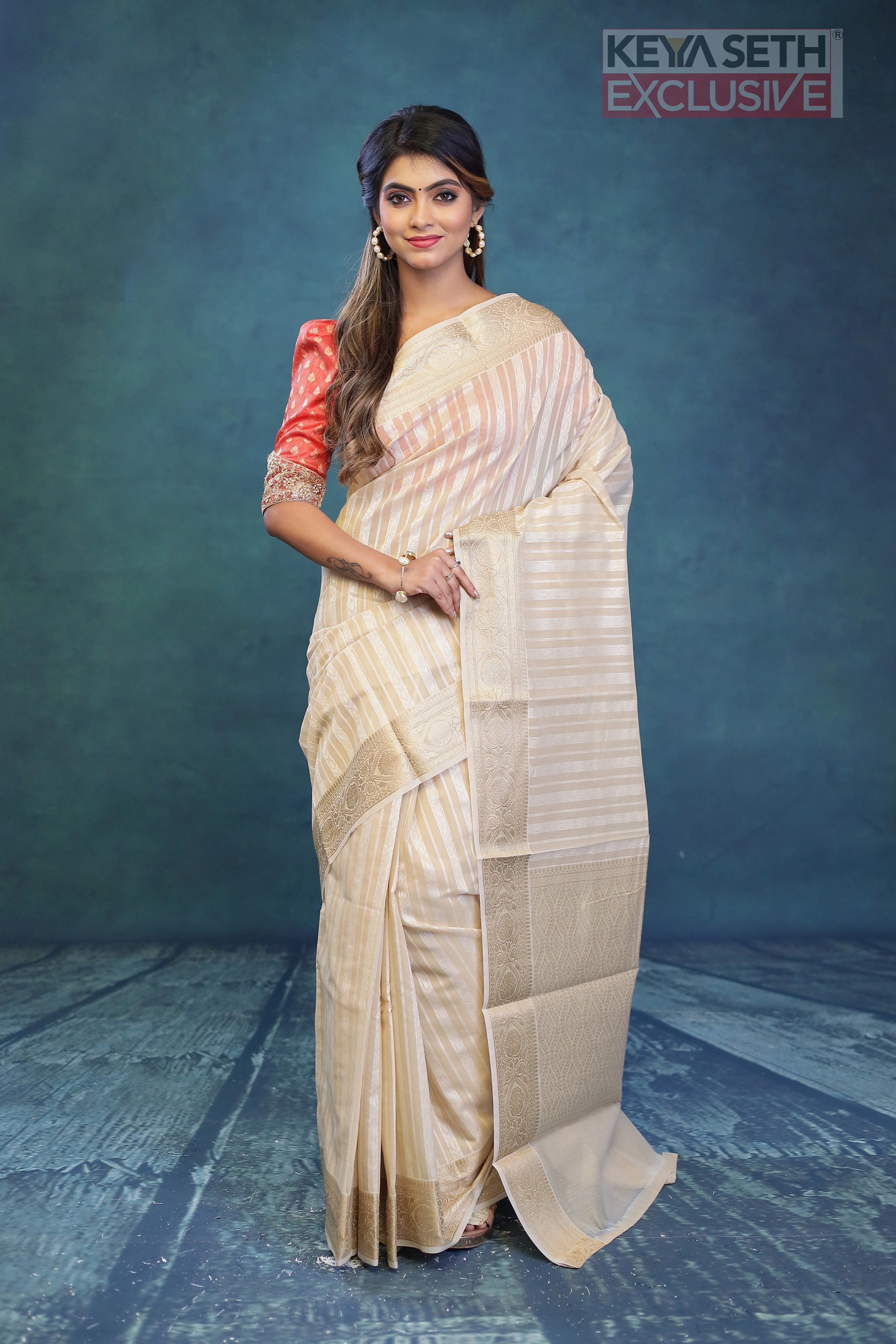 Breathable Off-white Cotton Saree - Keya Seth Exclusive