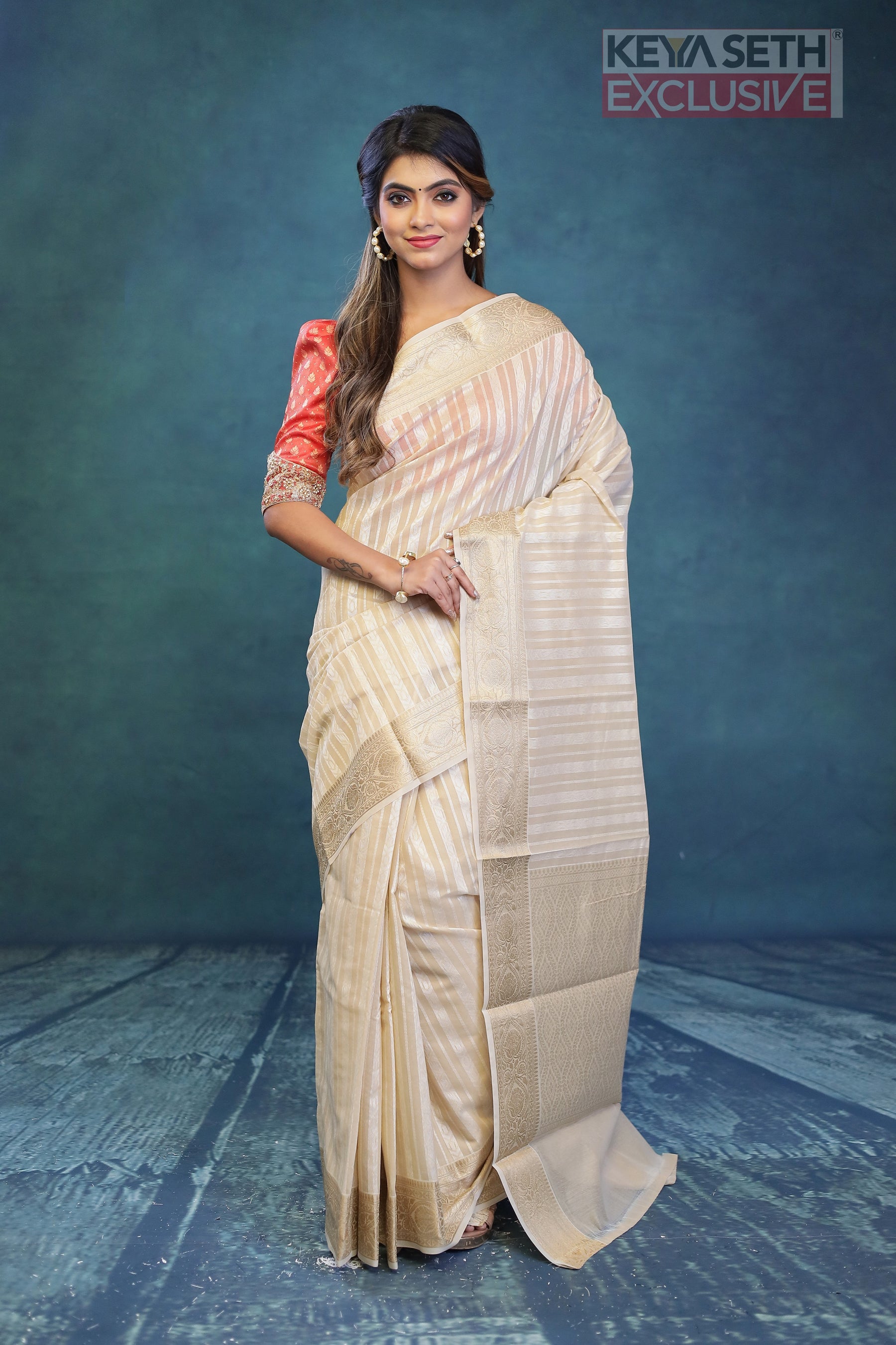 Breathable Off-white Cotton Saree - Keya Seth Exclusive