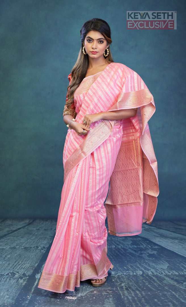 Breathable Pink Cotton Saree - Keya Seth Exclusive