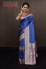 Load image into Gallery viewer, Dual Tone Royal Blue Katan Benarasi Saree    - Keya Seth Exclusive